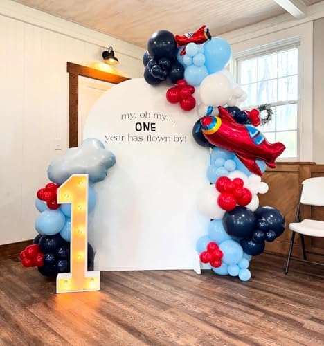 Airplane Birthday Party Decorations 142pcs Airplane Balloon Garland Arch Kit Dusty Blue and Red White with 2Pcs Airplane Mylar Balloon for Time Flies Theme Birthday Baby Shower Party Supplies - Image 7
