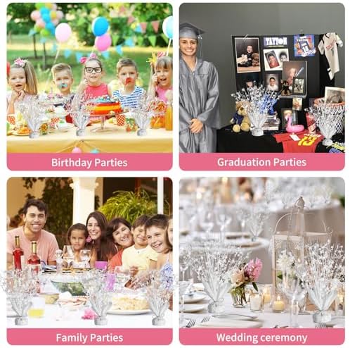 6 Pack Metallic Foil Spary Centerpieces for Tables, White Centerpieces for Tables Decorations, Star Brust Table Centerpieces for Birthday Graduation Wedding Baby Shower Party - Image 5