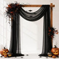 Black Wedding Arch Draping Fabric Sheer Curtain Drapes 4 Panels | 20 ft Halloween Extra Long Shimmery Backdrop Curtains for Wedding Anniversary Party Summer Outdoor Events Drapery Backgrounds by Aeviusmo