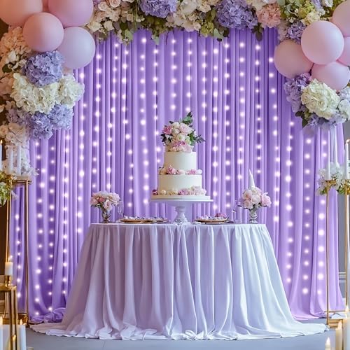 Lavender Backdrop Curtains with Lights for Parties,10x10FT Wrinkle Free Polyester Wedding Photo Backdrop Curtains for Baby Shower Birthday Ceremony Reception Home Party Decorations-5ft x 10ft,2 Panels - Image 7