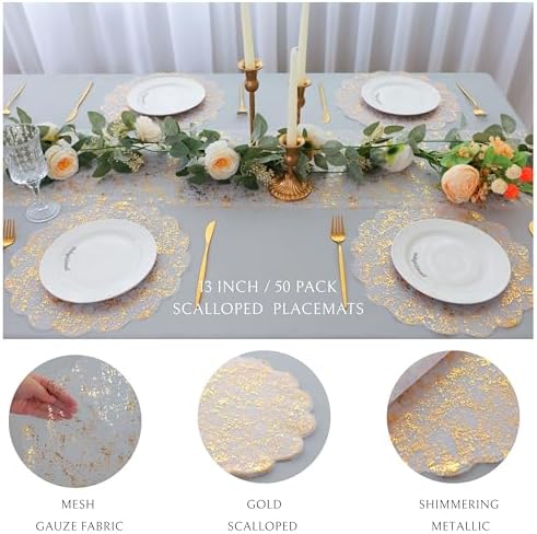 50 Pcs Gold Placemats Scalloped Round 13" Disposable Metallic Foil Charger - Image 5