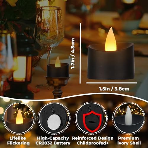 Black Ambience Kit - 24 Pack Premium LED Tea Lights for Modern Home Decor, Memorial Services & Dark Themed Parties (Black Base, 24 Pack) - Image 4