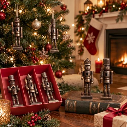 Leinuosen 6 Pcs Neutral Christmas Nutcracker Ornament Wooden Decor, Brown by Leinuosen