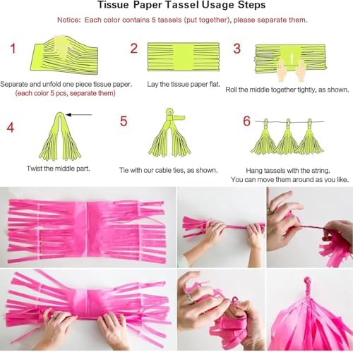 Red Yellow and Black Tissue Paper Tassels Party Tassel Garland Banner for Birthday Baby Shower Party Decoration, DIY Kits,15PCS - Image 3