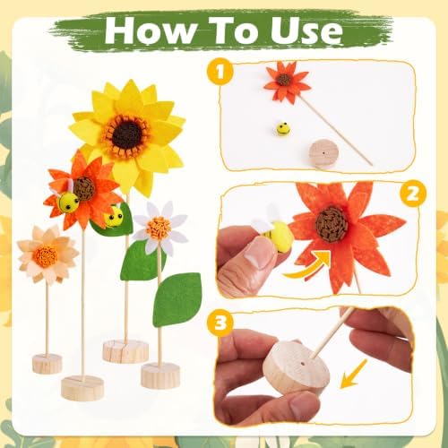 11 PCS Sunflower Party Decorations, Wooden Base, Felt Flower Centerpieces - Image 4