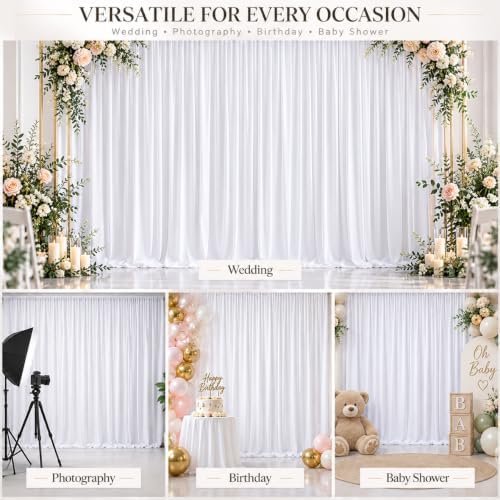 30x10FT White Backdrop Curtains for Parties, Wrinkle Free Drapes - Image 5