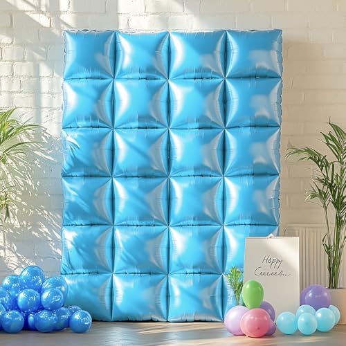 NISOCY 25PCS Pearl Blue Square Foil Balloons Wall Backdrop - Image 5