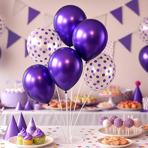 6pcs Purple Balloon Stands Kit Table Centerpiece Table Decorations for Anniversary Birthday Wedding Graduation Retirement Party Decorations (Purple) - Image 5
