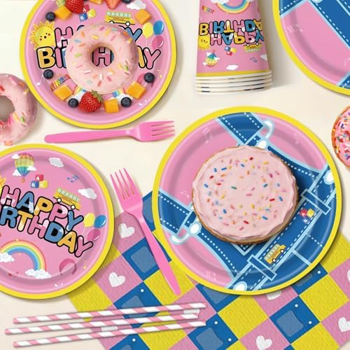 197pcs English Teacher Party Supplies, Cartoon Teacher Themed birthday party decorations with Tableware, Cake Decorations & Hanging Accessories, Serves 24 Guests - Image 2