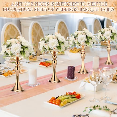 Sadnyy 2 Pcs Metal Flower Arrangements Stand Metal Wedding Centerpiece Stand Gold Vase Centerpiece Tall Table Decor Flower Vase for Wedding Reception Event Party Hotel Home Decor (12.6 Inch) - Image 4