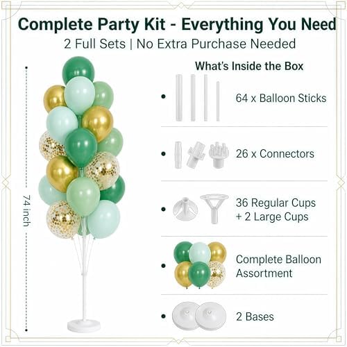 Hiins 2 Set Sage Green Gold Party Balloon Column Kit For floor Decor - Image 3