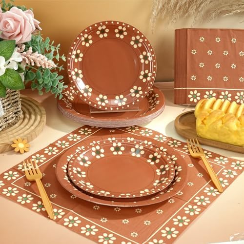 100 Pcs Cielito Lindo Plates Platos De Barro Mexicanos Mexican Party Plates and Napkin Set Mexican Fiesta Birthday Decoration Supplies Tableware Terracotta Flower Clay Pottery Party Favor Serves 25 - Image 5