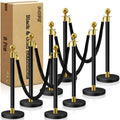 8 Pcs Black & Gold Stanchions with Velvet Ropes with 4 Pcs 5 Ft Black Velvet Ropes Carpet Ropes Posts Stanchion Set for Crowd Control Barriers for Weddings, Events, Hotels, and Party Decor by SuiROYI