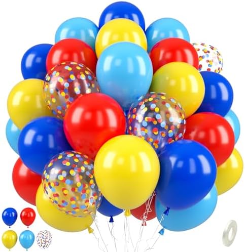 Red Blue Yellow Balloons, 50 Pcs Colorful for Birthday Party Decorations by Paready