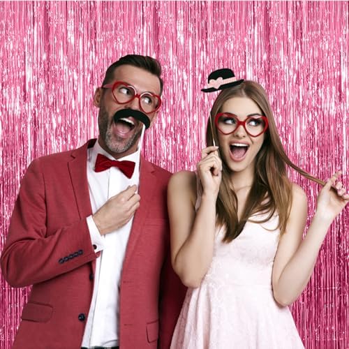BOMSI 5 Pack Pink Tinsel Curtain Party Backdrop Foil Fringe Birthday Photo Booth Streamer Backdrop Theme Decorations - Image 6