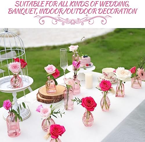 Pink Vase, Bud Vases Set of 12, Small Pink Glass Vases for Flowers Modern Ribbed Glass Bud Vase for Decor Wedding Flower Vase in Bulk Vintage Decor Bridal Shower Centerpieces Home Table Decoration - Image 5