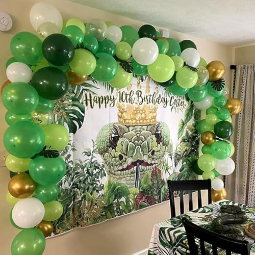 Green Gold Balloons Set, Dark Green Pearl Lime Green Metallic Gold White with Confetti Latex Balloons, Light Green Gold White Balloon for Jungle Dinosaur Birthday Baby Shower Wedding Party Decorations - Image 6
