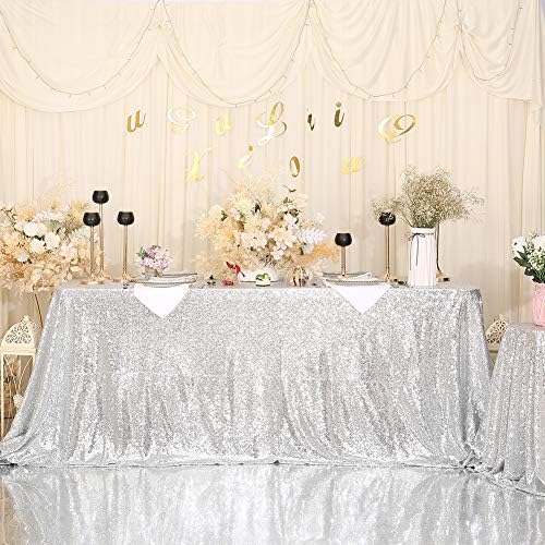 Eternal Beauty Silver Sequin Tablecloth 60 x 120-Inch Sparkly Overlay Rectangle Glitter Table Cover for Wedding Party Birthday Decoration - Image 2
