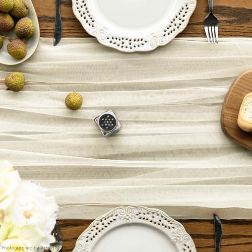 Artoid Mode 6PCS Beige Gauze Table Runner 120 Inch 10FT, Seasonal Sheer Kitchen Dining Holiday Wedding Birthday Baby Shower Table Decor for Home Party - Image 2