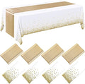 Breling 8 Pack White and Gold Tablecloths and Satin Runners Set by Breling
