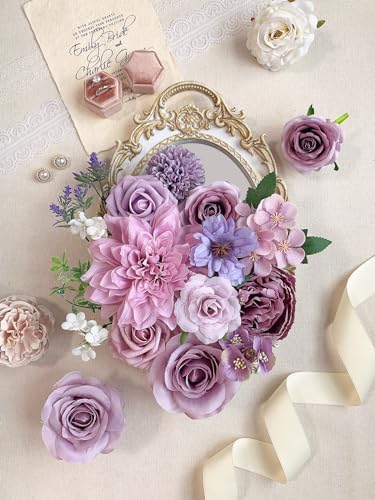 FACINOC Roses Artificial Flowers Purple Bouquet Violet Fake Flower Box Set - Image 3