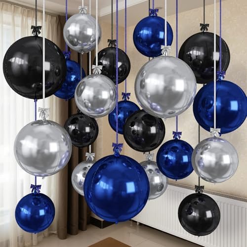 Togvu Black Blue Silver Round Balloons, 15PCS Different Sizes 4D Balloon by Togvu