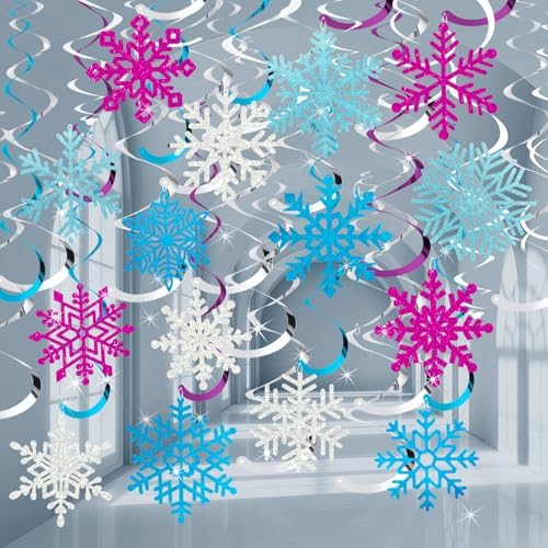 Snowflake Decorations, Christmas Hanging Decor, 48 Glitter Snowflake Swirls by OuMuaMua