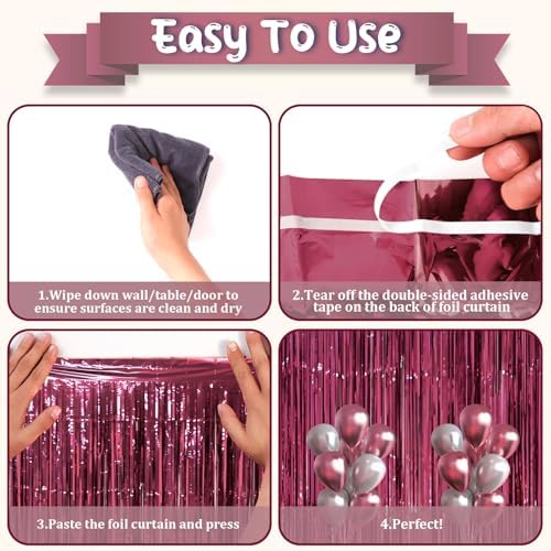 Voircoloria Burgundy Foil Fringe Backdrop Curtains, 3.3x8.2ft, 3 Pack - Image 3