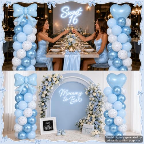2 Sets Blue Bow Balloon Column Stand Adjustable Blue Heart Balloon Decor - Image 6