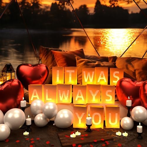 It was Always You Light Up Letters, with Tea Lights Candles, Rose Petals, Pearlescent Foil Balloons - Luminary Paper Bags, Anniversary Decorations and Proposal Decorations for Your Loved One - Image 6