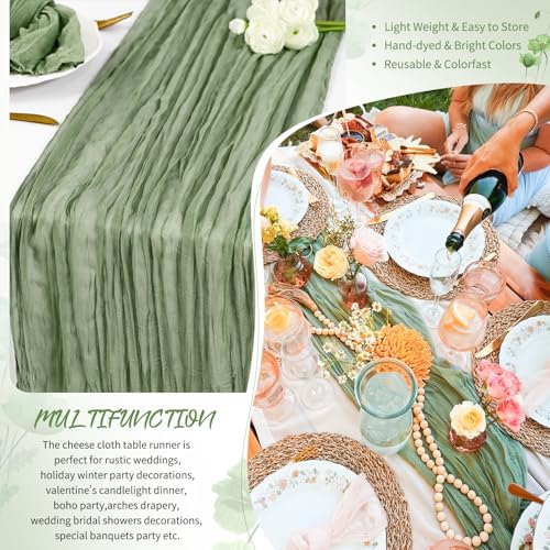 18 Pack Sage Green Cheesecloth Table Runner 17x108 Inches Boho Home Decor - Image 5
