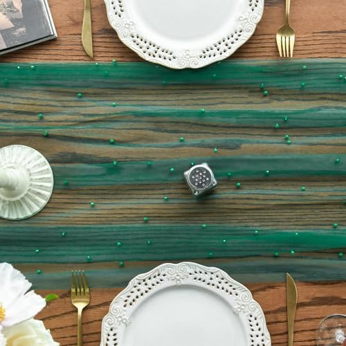 Artoid Mode 10-Pack Pearl Dark Green Gauze Table Runner 10FT Home Decor - Image 5