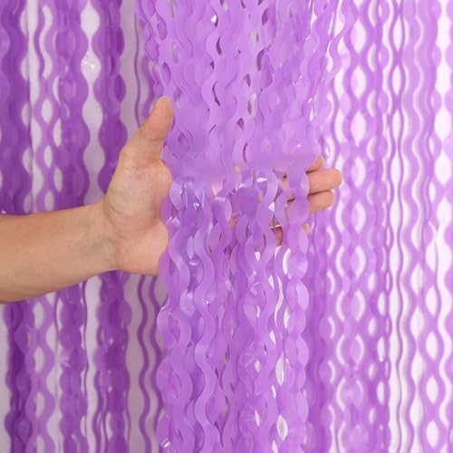 4 Pack Wavy Purple Metallic Tinsel Foil Fringe Curtains - 3.3x6.6 Feet Party Streamer Halloween Decor Foil Curtain Backdrop Holiday Celebration Party Decorations by CYLMFC