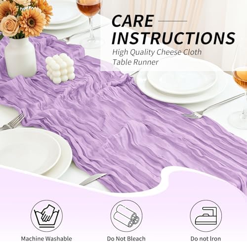 20 Pack Lilac Purple Lavender Cheesecloth Table Runner, 17x108 Inch Semi Sheer Boho Gauze Cheese Cloth Fabric Table Runners for Wedding Party Baby Shower Birthday Garden Farmhouse Table Decor - Image 4