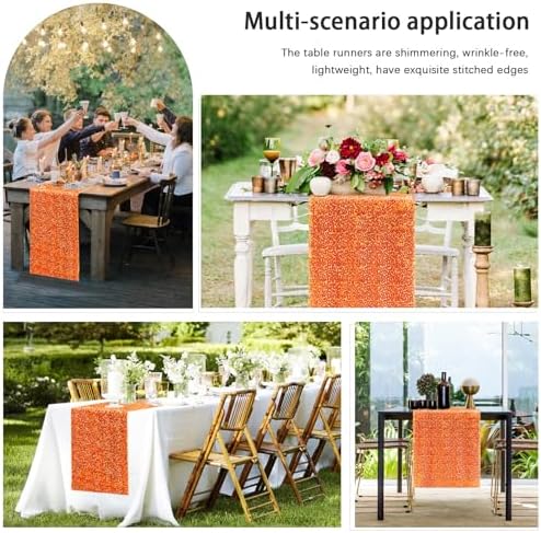 10 Packs 12 x 72 inches Sequin Table Runner, Orange Glitter Table Runner for Birthday Party Supplies Wedding Engagement Baby Shower Holiday Celebration Event Decorations - Image 6