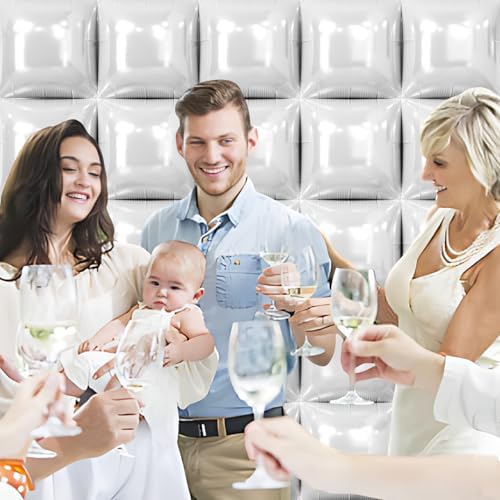 NISOCY 25PCS White Square Foil Balloons Wall Backdrop - Image 6