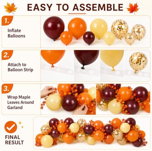 Fall Balloon Arch Kit, Fall Birthday Party Decorations, Orange Burgundy Yellow Gold Confetti Balloons Garland Kit with 6.5 Ft Maple Leaves for Home Thanksgiving Autumn Baby Shower Party Decor Supplies - Image 3