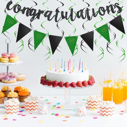 Outus Congratulations Banner with Triangle Flag 12 Swirls,Black, Green - Image 5