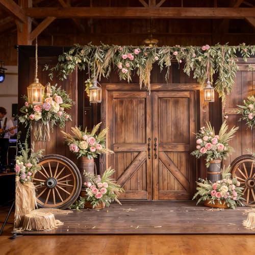 Barn Door Backdrop for Photography Western Cowboy Backdrop Wild West Theme Background Rustic Cowgirl Party Banner for Farm Rodeo Wedding Birthday Party Photo Shoot Supplies, 5X3 Ft - Image 4