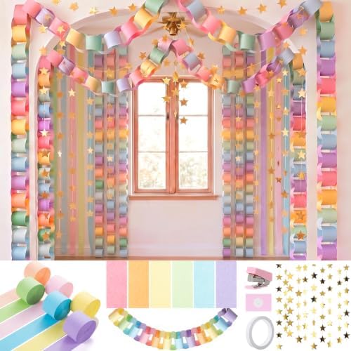 TaoBary Pastel Party Decorations 600 Large Paper Chain, Pastels, Large Size by TaoBary