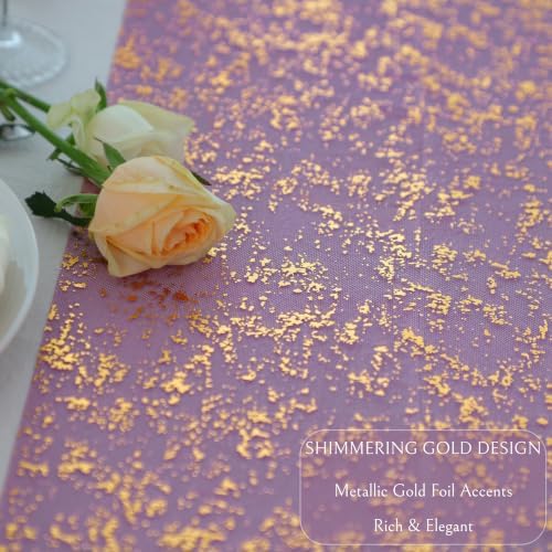 2 Pcs Plum Purple Gold Table Runner, Glitter Metallic Foil Mesh Roll 108" - Image 3