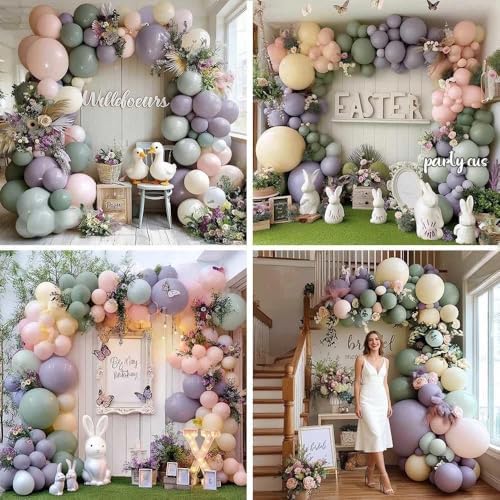 Dusty Green Purple Pink Balloon Arch, Double Stuffed Lavender Light Sage Green Ivory Blush Pastel Balloon Garland Kit for Baby Shower Birthday Wedding Bridal Wild-Flower Tea Party Decoration - Image 7