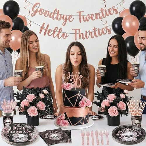 450 Pcs Death to My 20s Tableware Set, Serve 50, Rose Gold and Black - Image 5