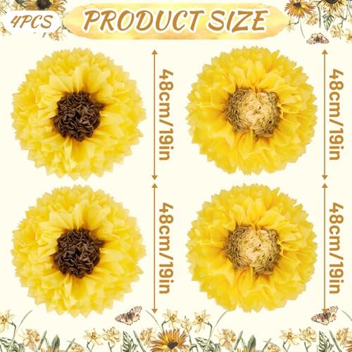 Sunflower Tissue Paper Flowers 19'' Giant Yellow Paper Flowers Decoration for Wall Large Sunflower Tissue Pom Poms Hanging for Spring Wedding Bridal Shower Birthday Classroom Bulletin Board Decor - Image 4