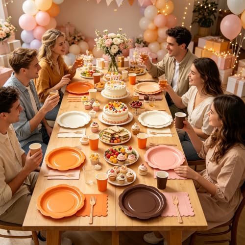 192Pcs Orange Paper Plates and Napkins for Fall Birthday, Thanksgiving - Image 6