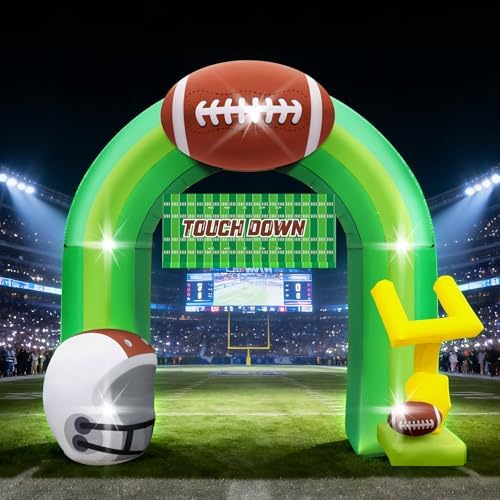 9FT Football Inflatable Arch Party Decoration Blow Up Helmet, Built in LED Lights Goal Post for Yard Giant Balloon Photo Prop for Gift Light Green - Image 4