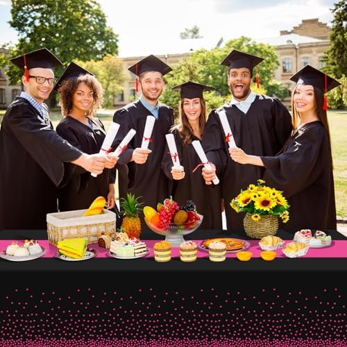 6Pcs Black Hot Pink Tablecloth Party Decorations,Plastic Black Table Cloth Printed Hot Pink Table Runner Disposable Rectangle Cover for Birthday Wedding Anniversary Graduation Party,54x108 Inch - Image 6