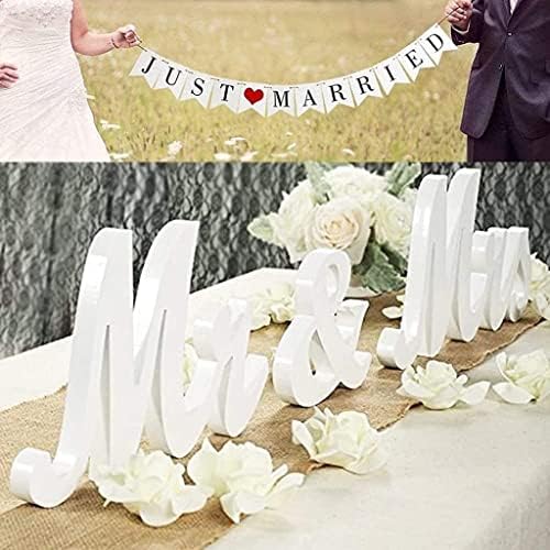 VIOPVERY Wooden Mr & Mrs Wedding Sign with Just Married Banner,White by VIOPVERY
