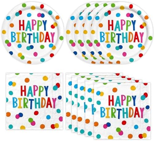 40PCS Happy Birthday Plates and Napkins, Rainbow Dots Party Plates by HiEnjoin