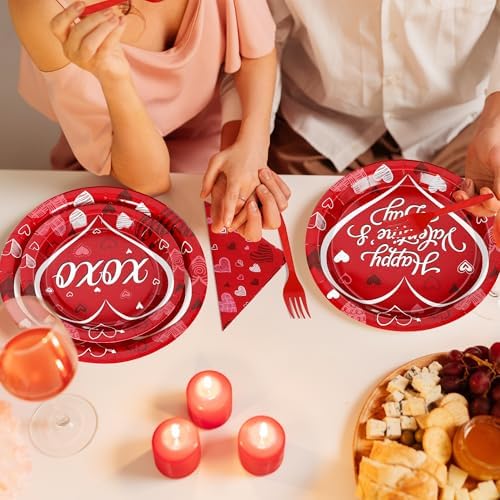 QZYL 24 Sets Valentines Plates and Napkins, Disposable Paper Round Valentine Party Supplies, 9" and 7" Red Valentines Plates Sets, Love Table Decorations Galentines Dinnerware for Romantic Festivals - Image 6